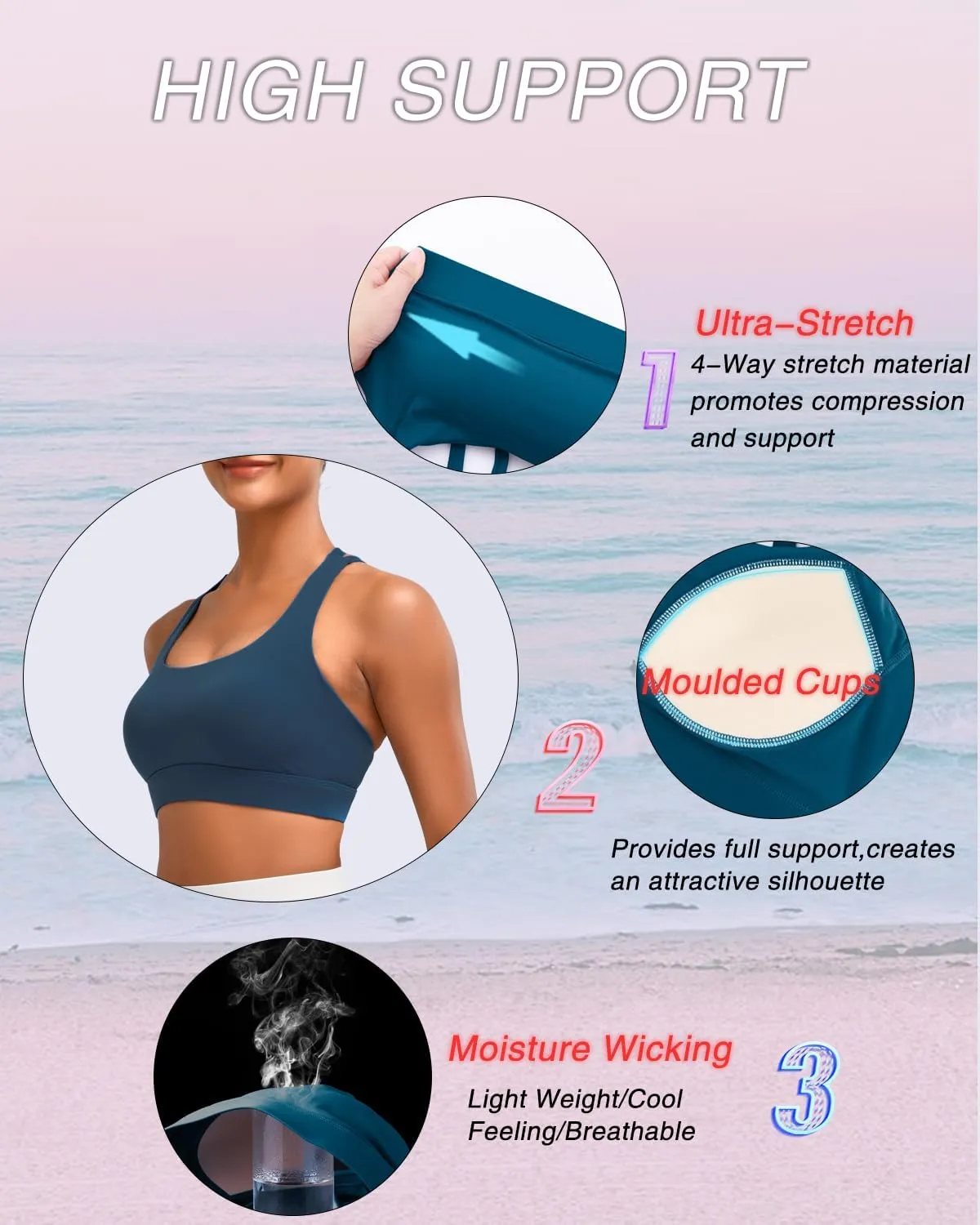 RUNNING GIRL High Impact Sports Bras for Women - Scoop Neck Strappy Sports Bra High Support Moulded Cup Workout Bra