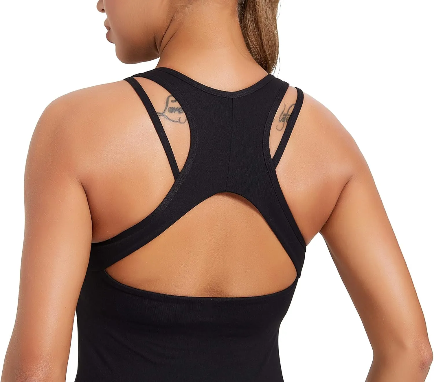 RUNNING GIRL Workout Tank Tops with Built in Bras for Women,Compression Shirt Strappy Back Athletic Yoga Tops