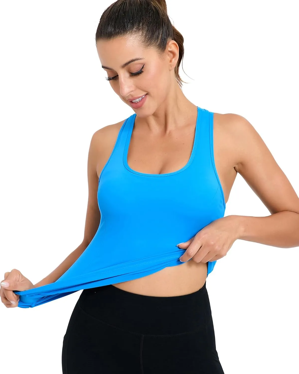 RUNNING GIRL Workout Tank Tops with Built in Bras for Women,Compression Shirt Strappy Back Athletic Yoga Tops