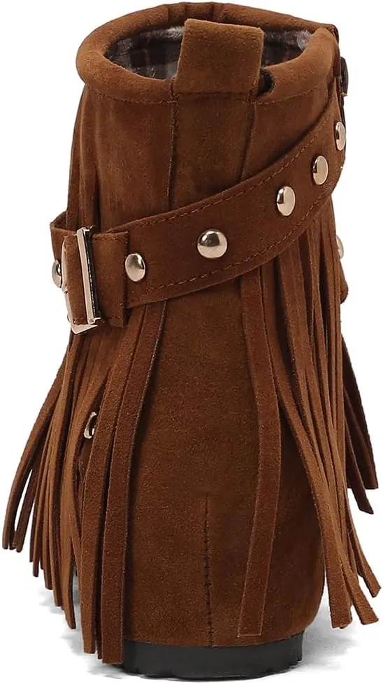 Scaoruki Women Casual Ankle Boots Flat Fringe Mocassion Booties