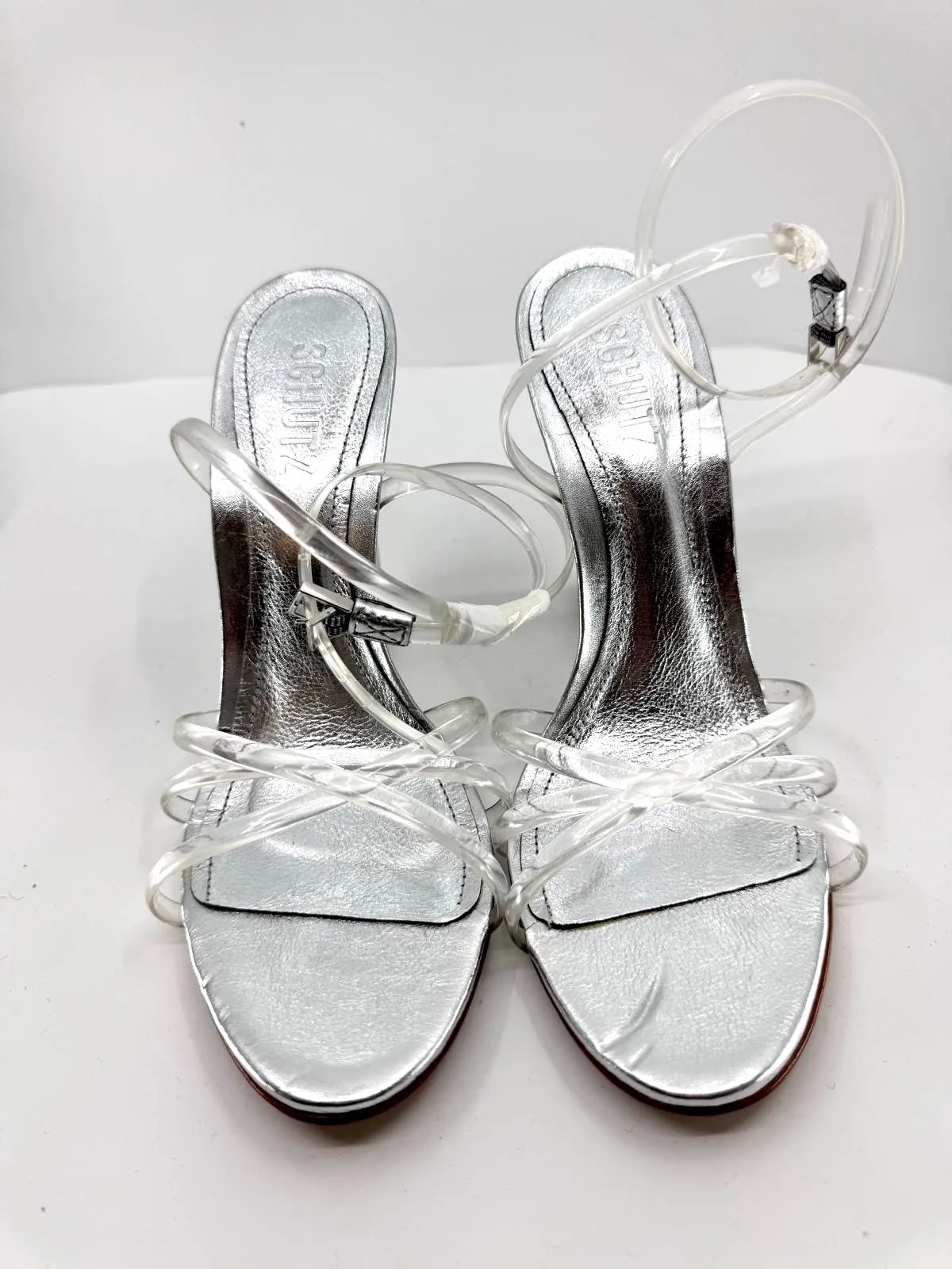 SCHUTZ AMELIA TRANSLUCENT WEDGE HEEL SANDALS