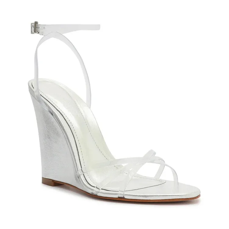 SCHUTZ AMELIA TRANSLUCENT WEDGE HEEL SANDALS
