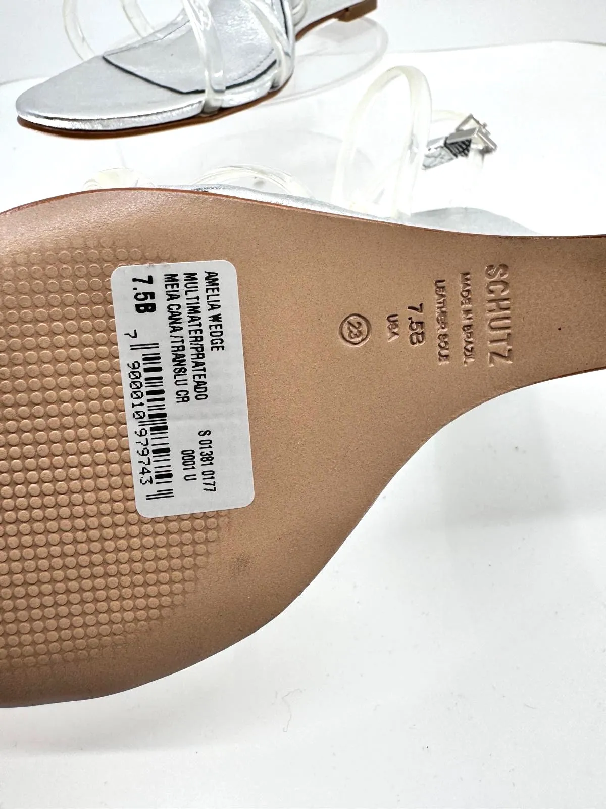 SCHUTZ AMELIA TRANSLUCENT WEDGE HEEL SANDALS