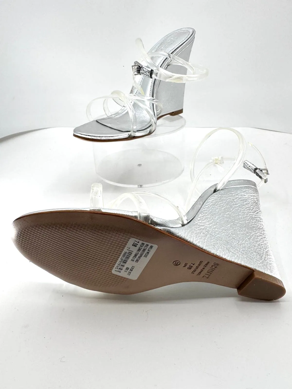 SCHUTZ AMELIA TRANSLUCENT WEDGE HEEL SANDALS