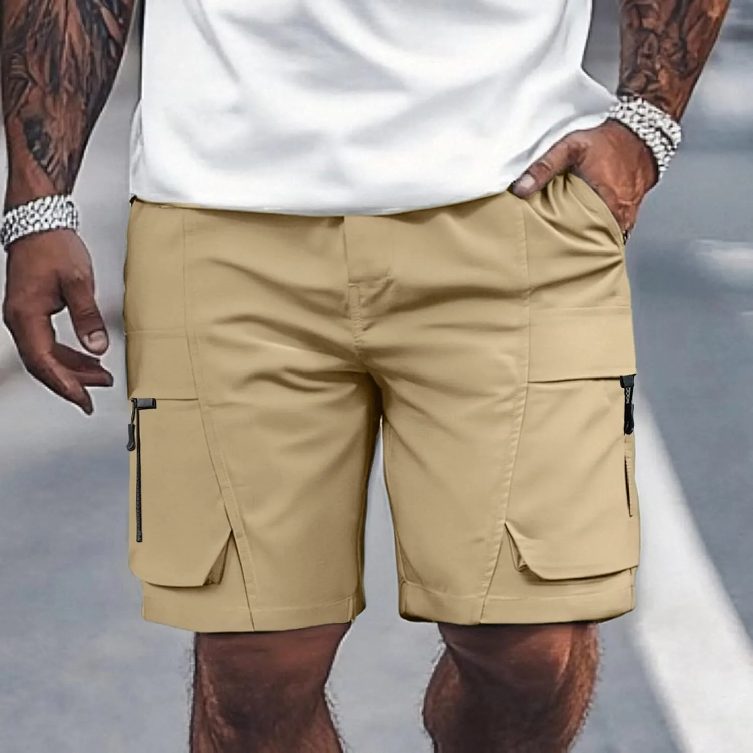 Shorts for Men Trendy Adjustable Track Regular Fit Date Belt Linen Short Shorts for Men Bungee Lightweight Cropped