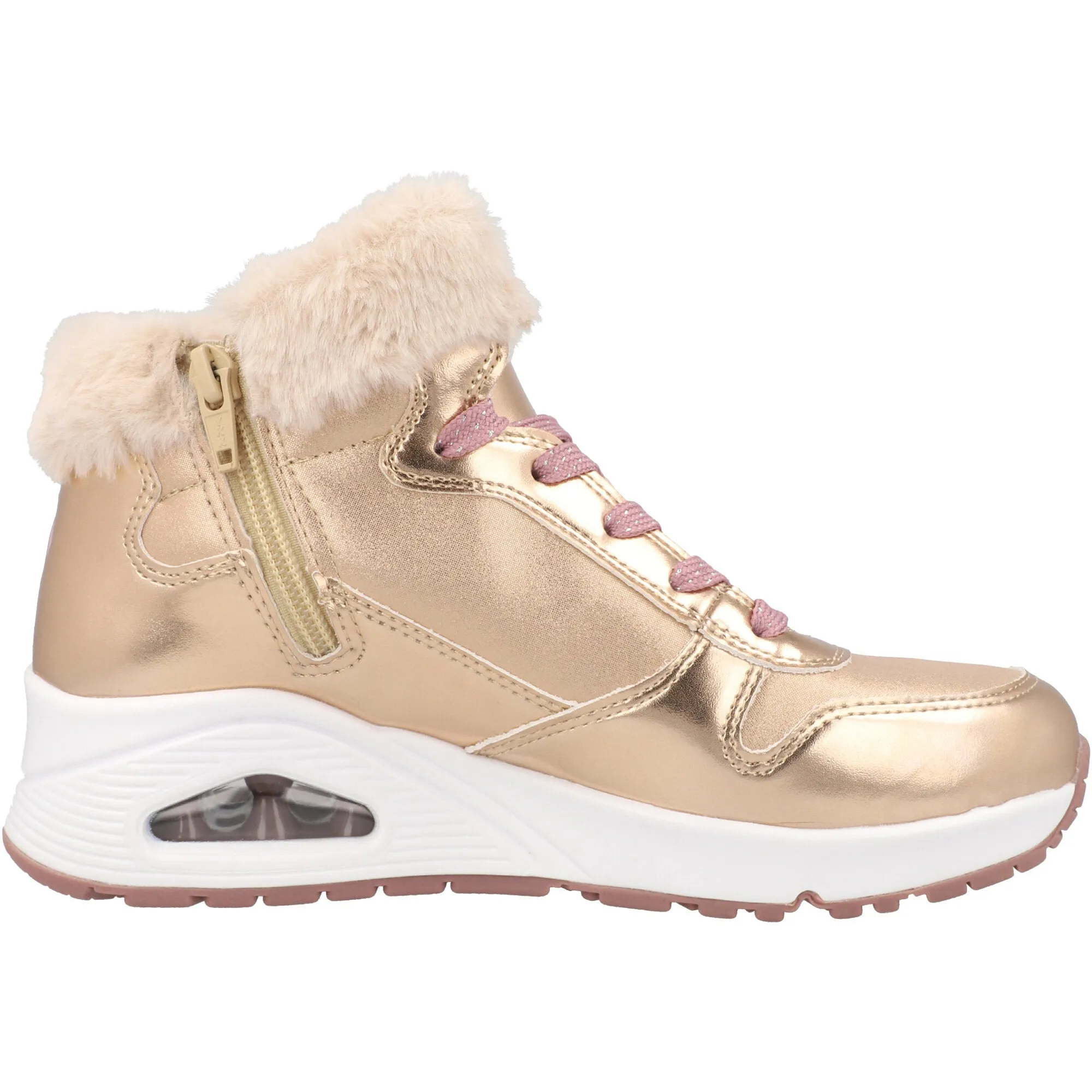 Skechers Uno Rose Gold High-Top Trainer Boots