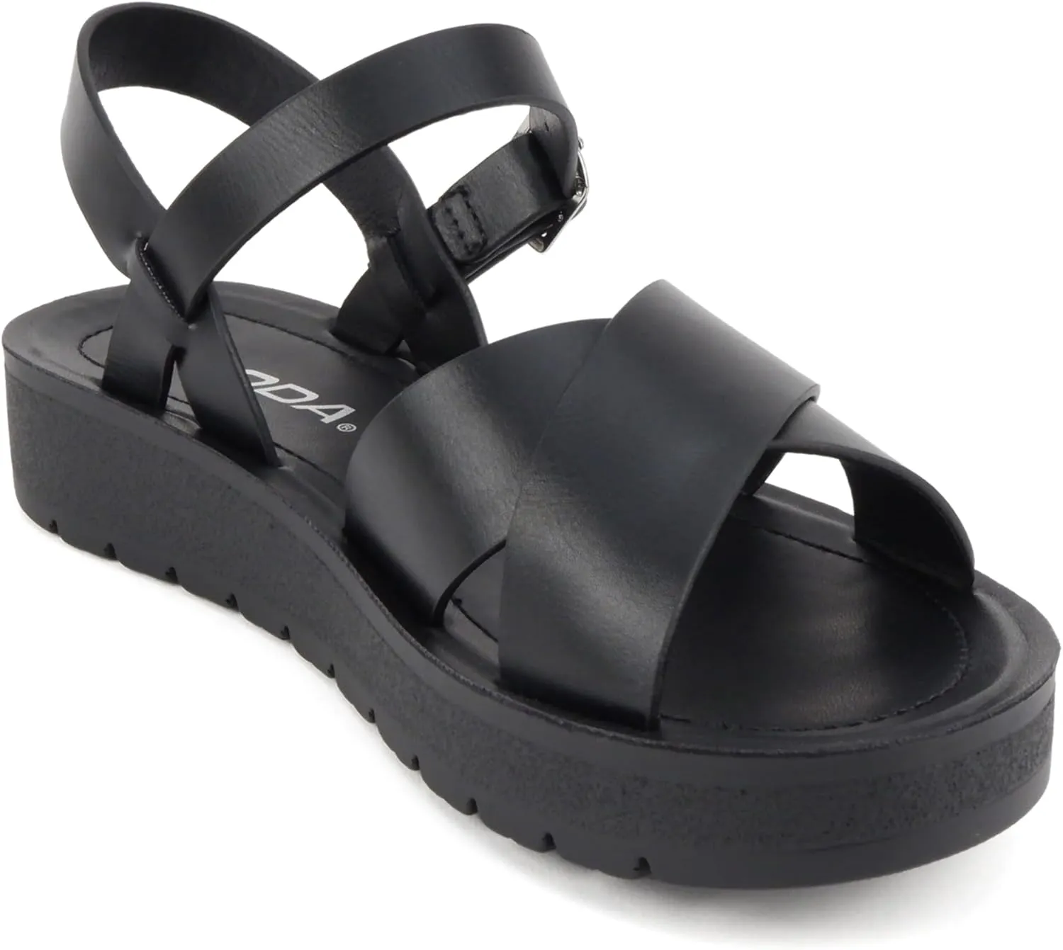 Soda CHESTER ~ Women Flat Sandals Flatform Ankle Buckle Criss Cross Band Straps Sandals Shoes
