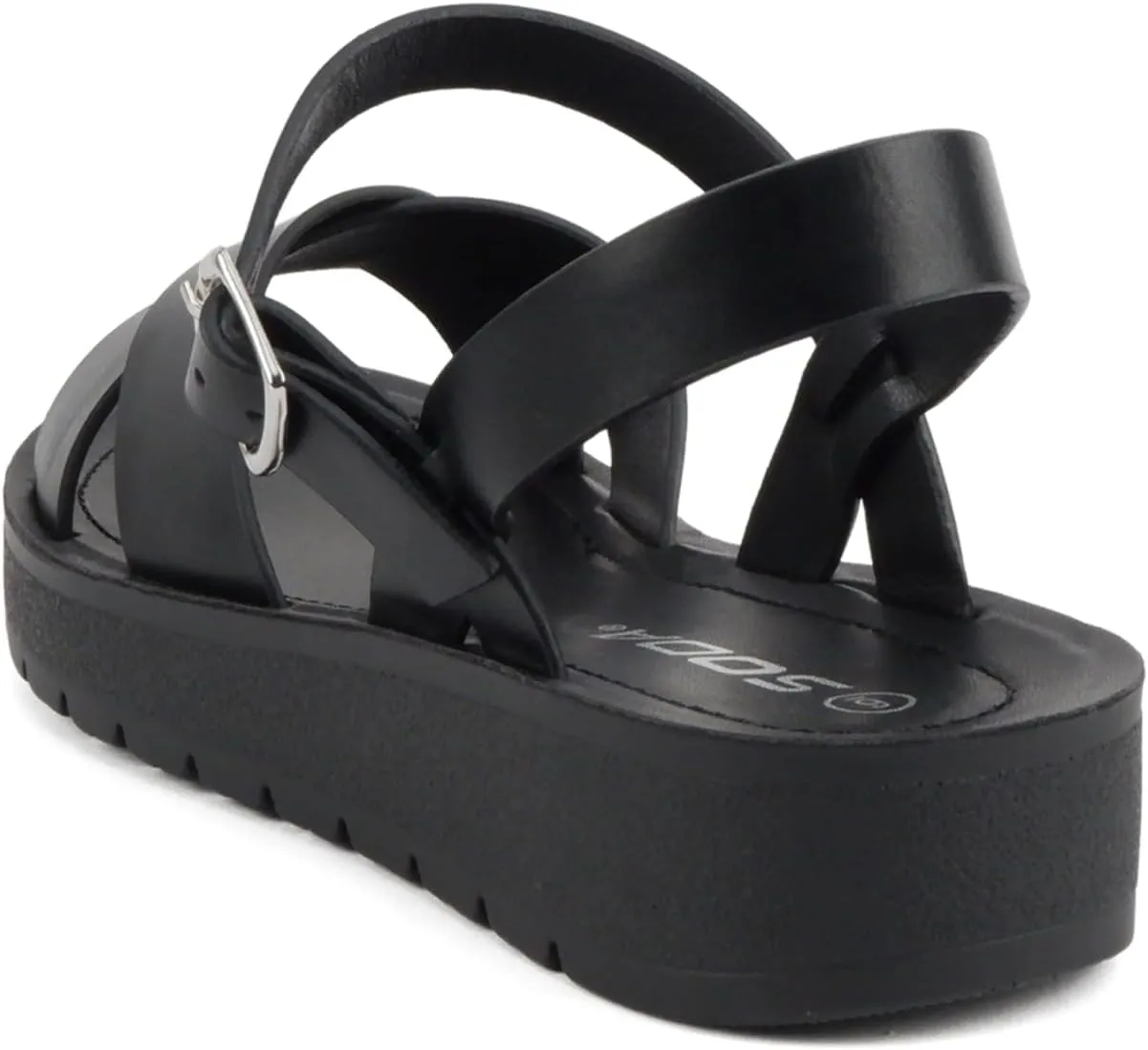 Soda CHESTER ~ Women Flat Sandals Flatform Ankle Buckle Criss Cross Band Straps Sandals Shoes
