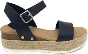 Soda CLIP ~ Women Open Toe Ankle Strap Platform Espadrille Sandal