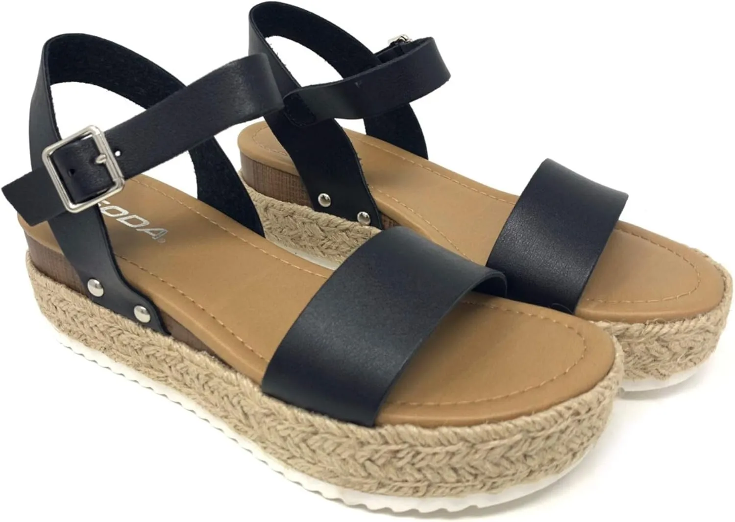 Soda CLIP ~ Women Open Toe Ankle Strap Platform Espadrille Sandal