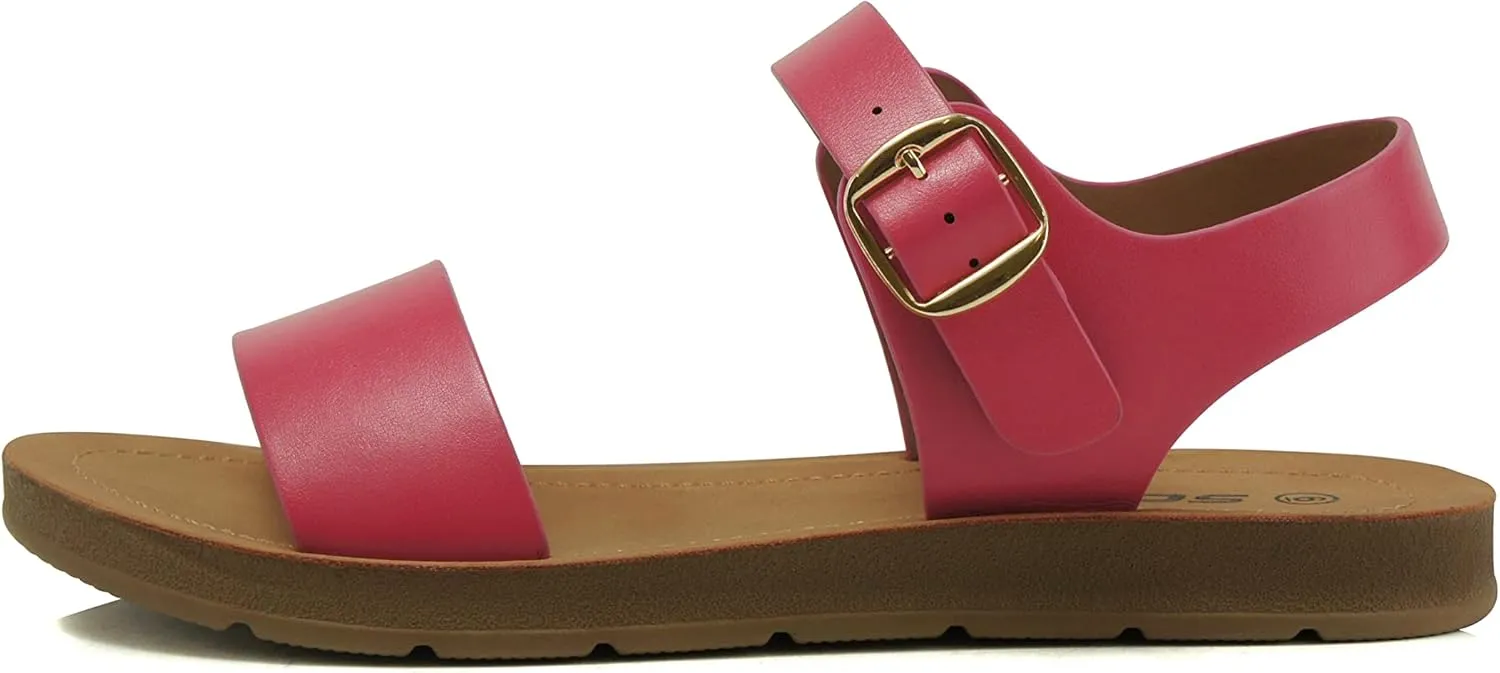 Soda PLENTY ~ Women's Strappy Ankle Wrap Buckle Fashion Flat Sandals