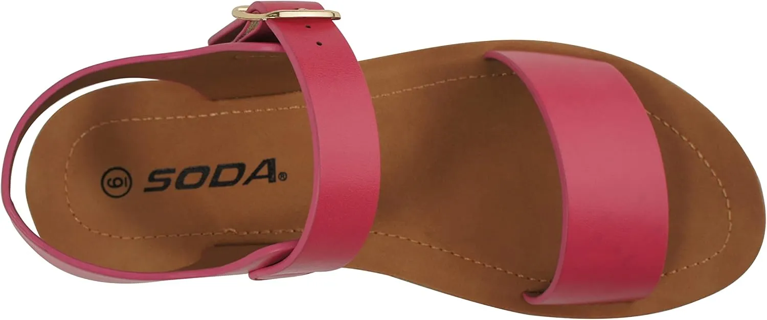 Soda PLENTY ~ Women's Strappy Ankle Wrap Buckle Fashion Flat Sandals