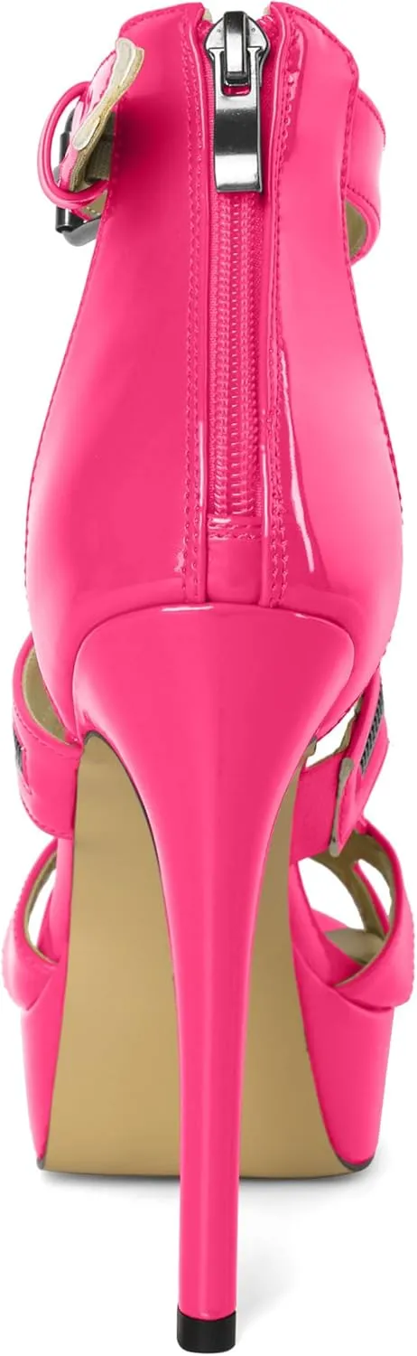 Soireelady Women's Platform High Heels Gothic Sandals Open Toe T-strap Stiletto Heels Peep Toe Punk Heeled Sandals 5 Inch