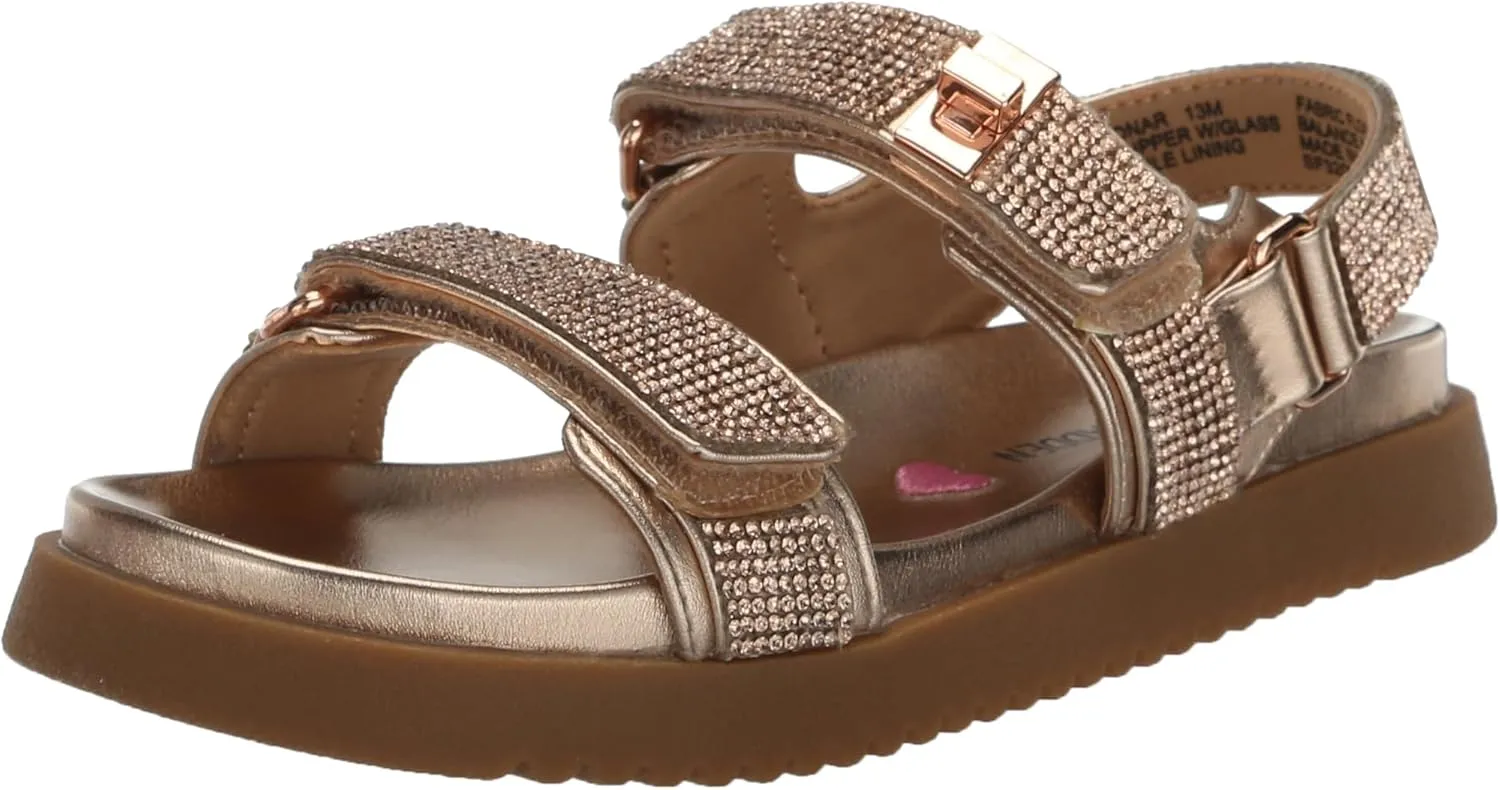 Steve Madden Girls Shoes Girls Mona Flat Sandal, Rose Gold Rhinestone, 1 Little Kid