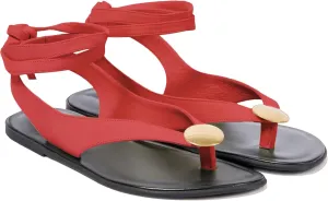 Strap Flip Flop Flat Sandals for Women with Metal Circular Ankle Strappy Ladies Fashion Cute Summer Thong Sandals Dressy.