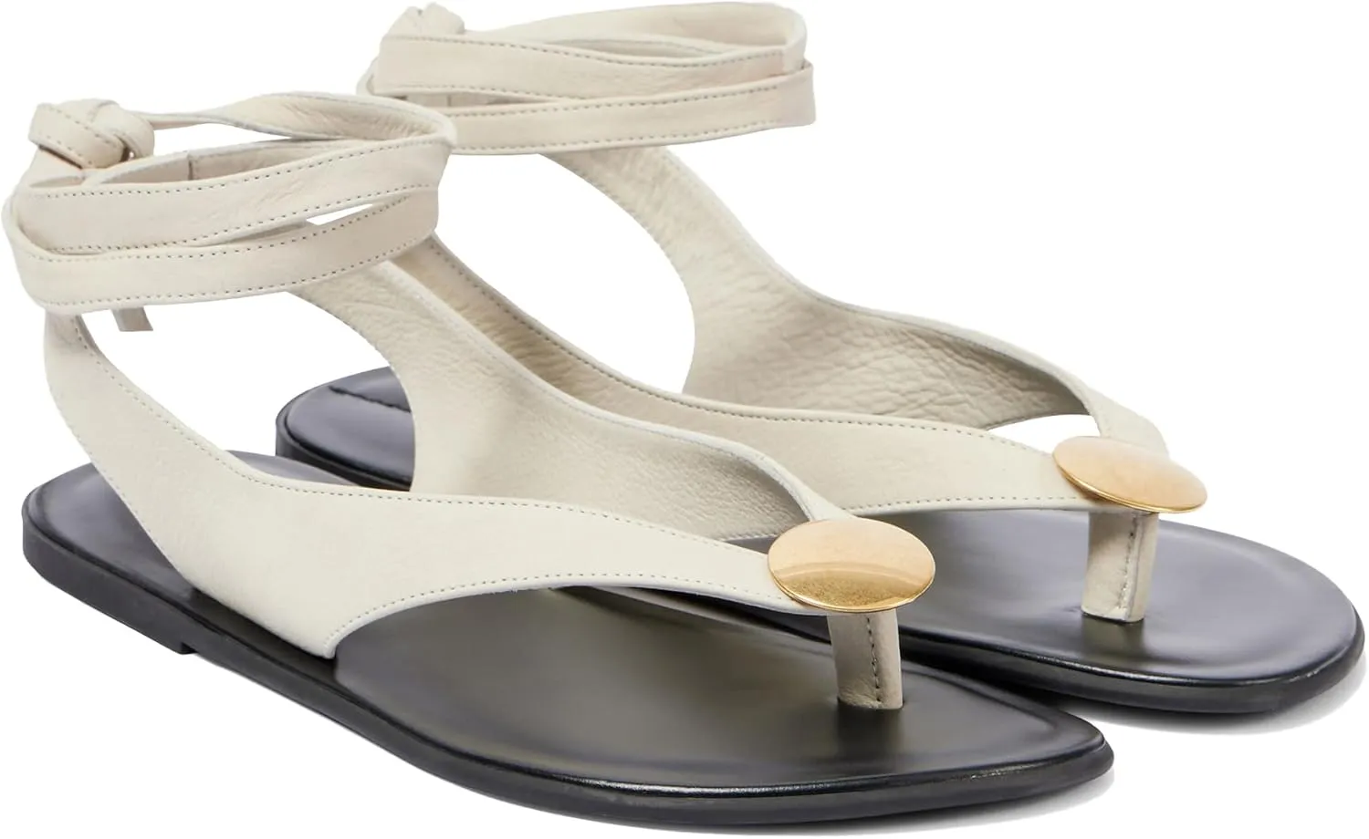 Strap Flip Flop Flat Sandals for Women with Metal Circular Ankle Strappy Ladies Fashion Cute Summer Thong Sandals Dressy.