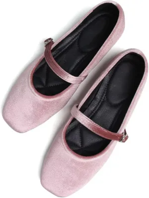 Stunner Mary Jane Square Toe Black Ballet Flats for Women - Comfortable Ankle Strap Casual Slip On Flats
