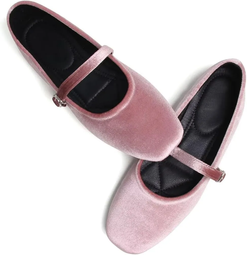 Stunner Mary Jane Square Toe Black Ballet Flats for Women - Comfortable Ankle Strap Casual Slip On Flats