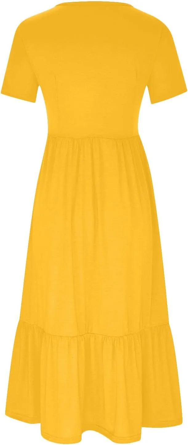 Summer Dresses for Women 2024 Maxi Casual Short Sleeve Crewneck Dress Flowy Swing Beach Sundresses with Pockets