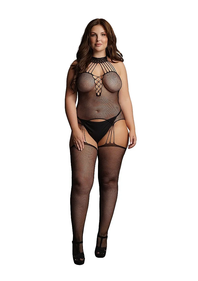 Suspender Fishnet Choker Bodystocking