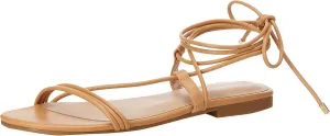 The Drop Women's Samantha Flat Strappy Lace-Up Sandal, Gold, 10