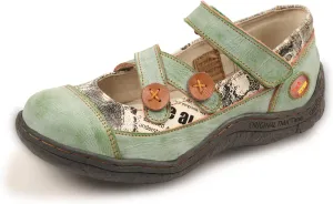TMA EYES Button Criss Cross Strap Leather Women Flat Shoes (Green,10)