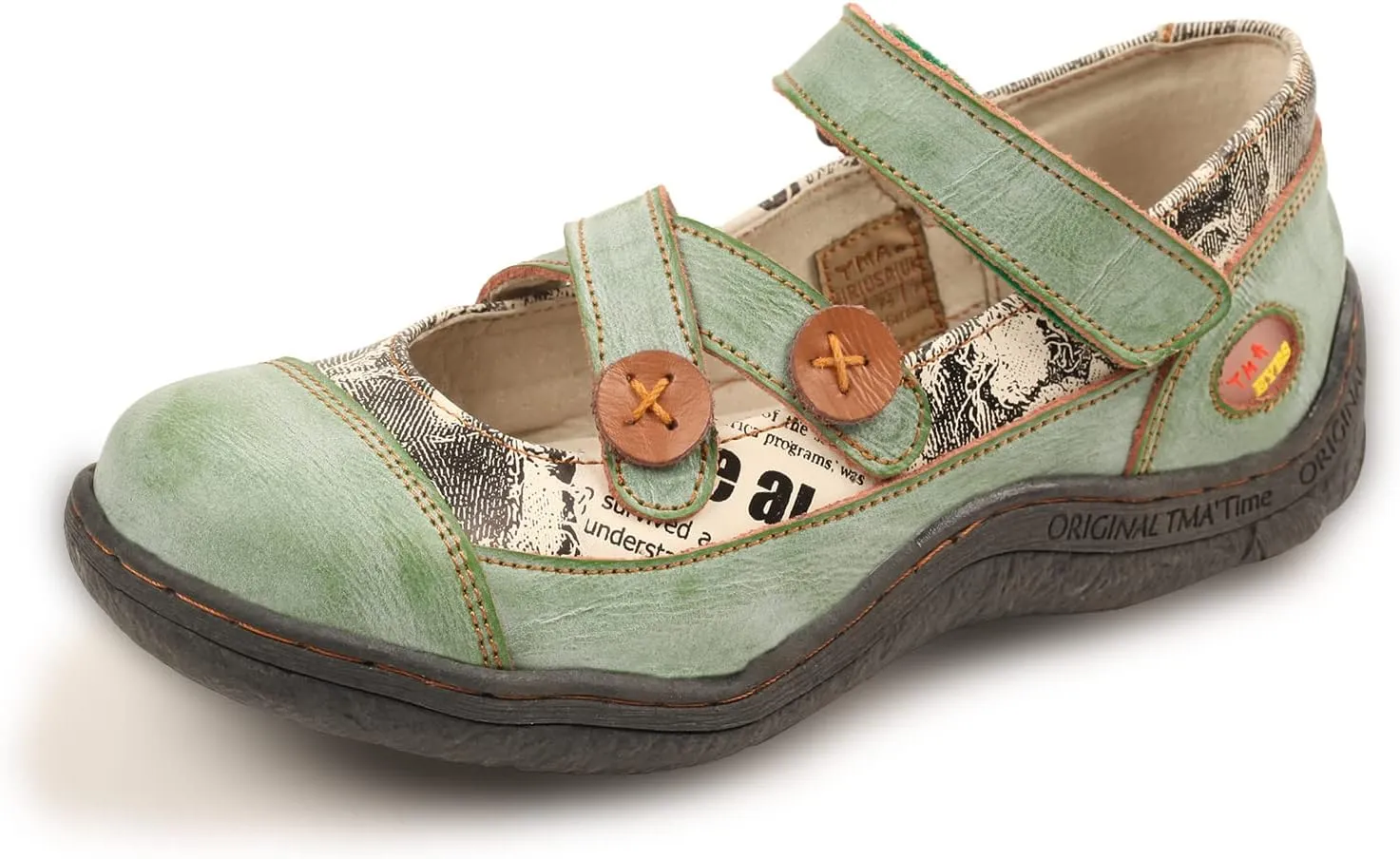 TMA EYES Button Criss Cross Strap Leather Women Flat Shoes