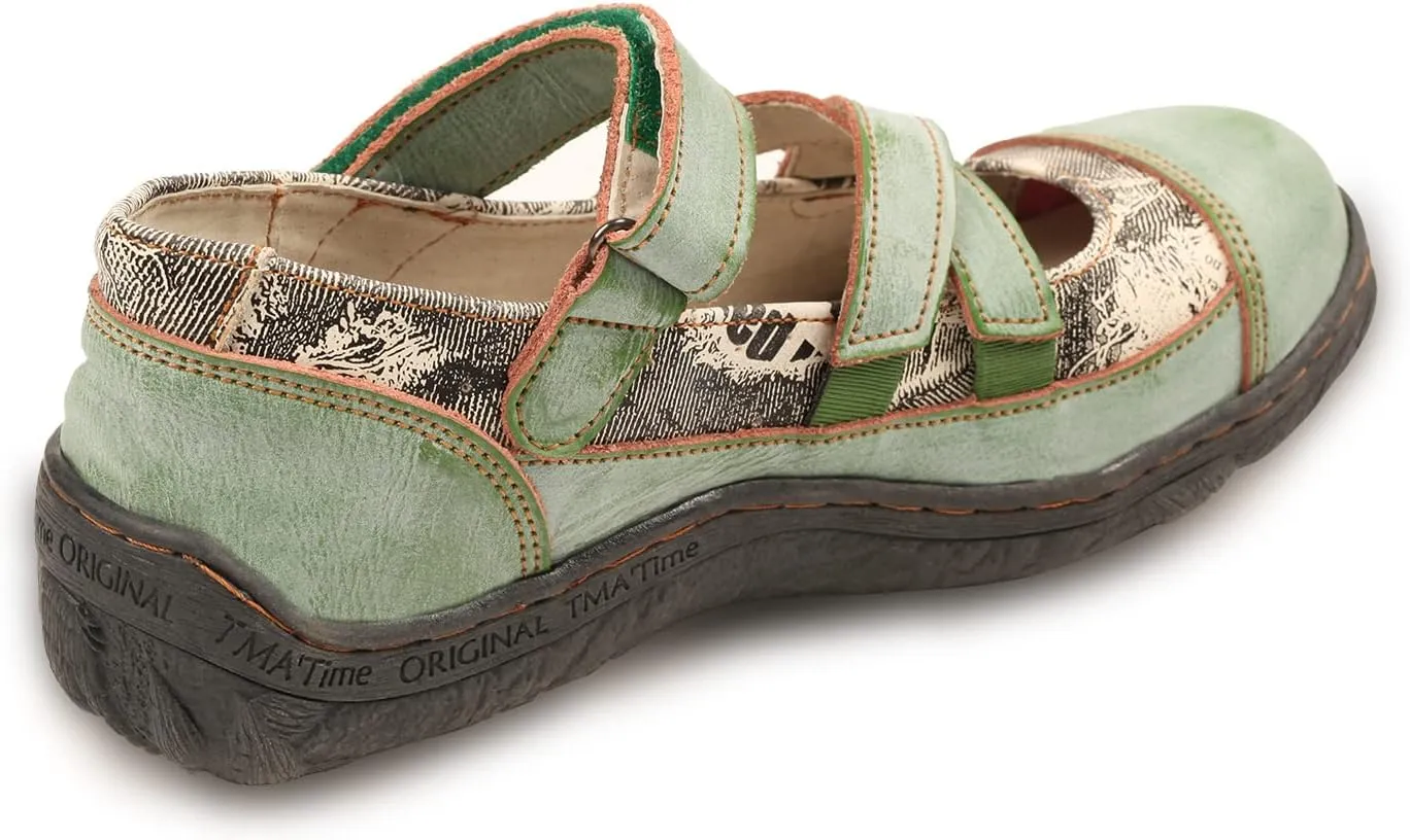 TMA EYES Button Criss Cross Strap Leather Women Flat Shoes