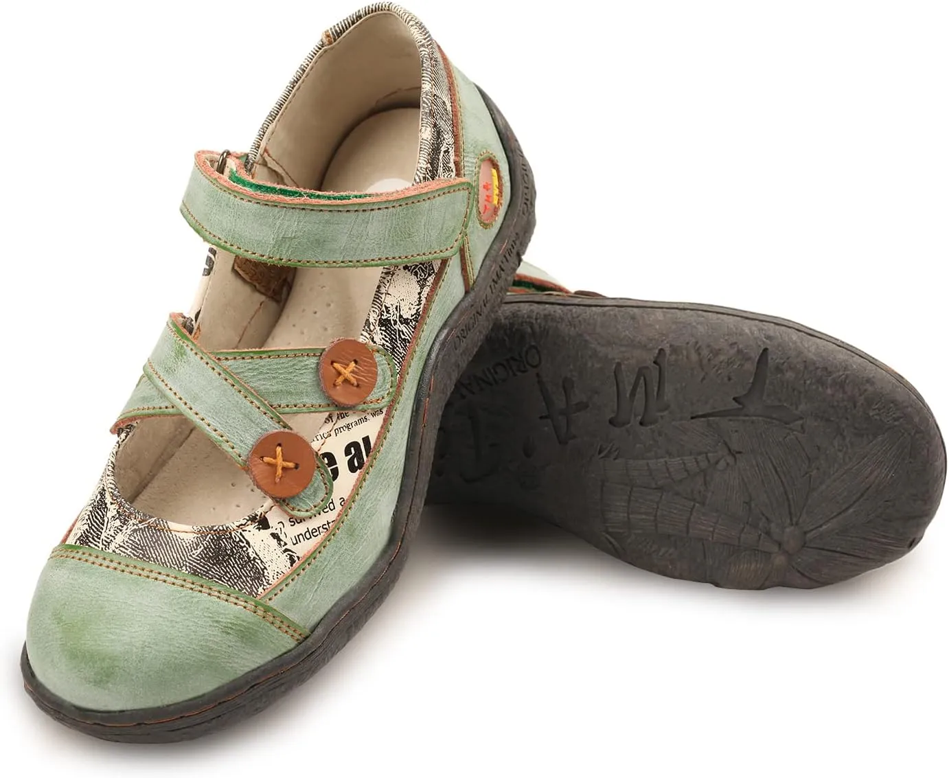 TMA EYES Button Criss Cross Strap Leather Women Flat Shoes