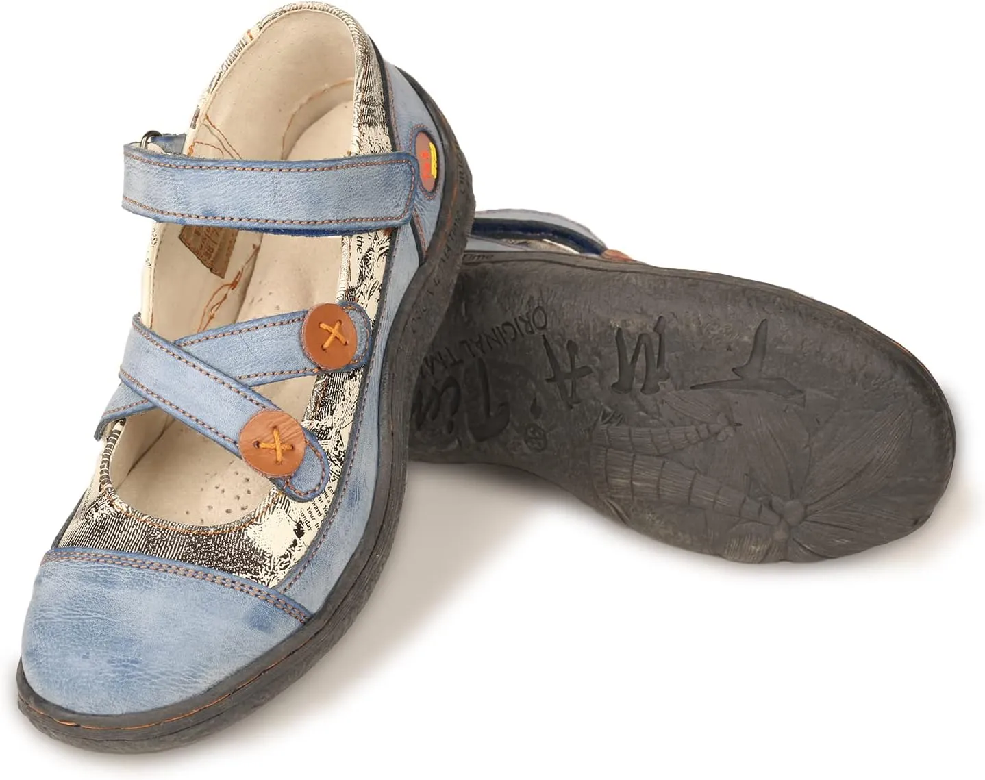 TMA EYES Button Criss Cross Strap Leather Women Flat Shoes