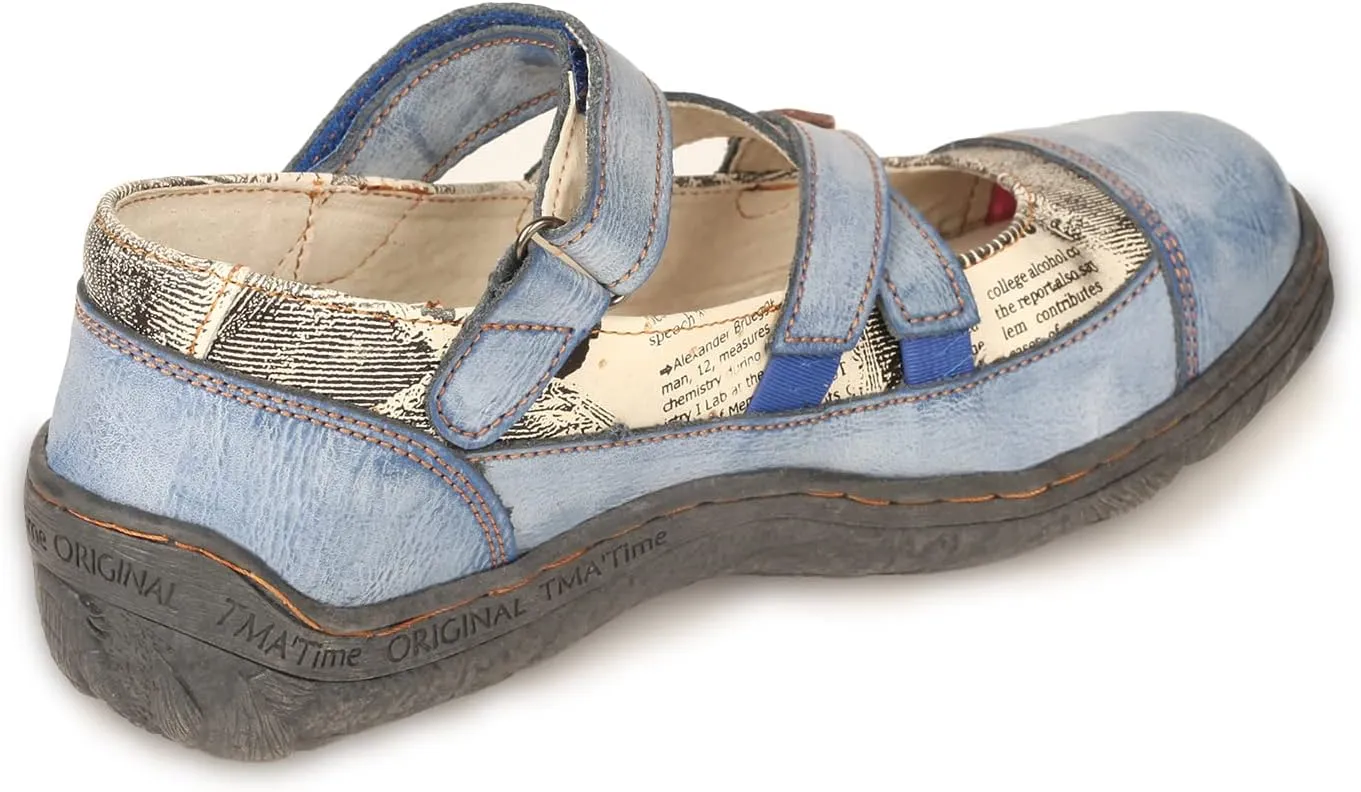 TMA EYES Button Criss Cross Strap Leather Women Flat Shoes