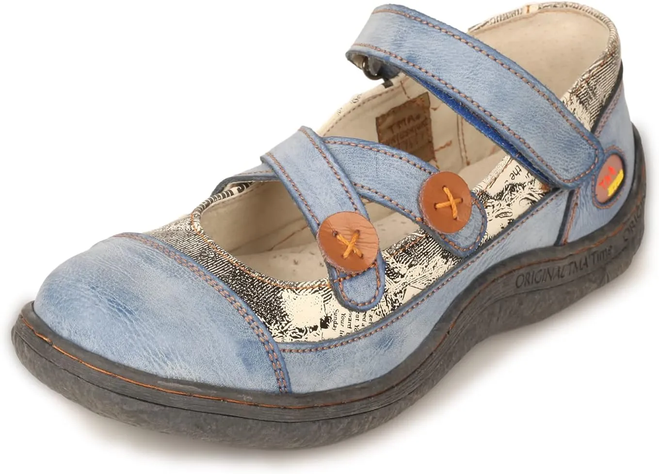 TMA EYES Button Criss Cross Strap Leather Women Flat Shoes