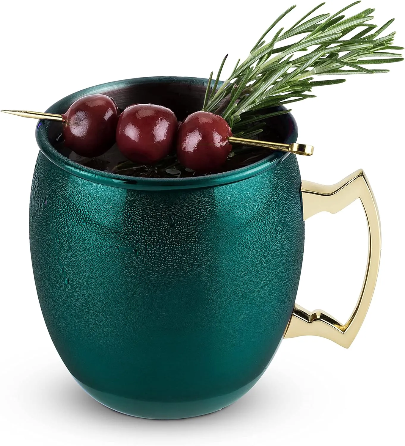 Twine Moscow Mule Mugs, Stainless Steel Moscow Mule Cup, Cocktail drinkware, Copper Bar Cart Accessories, 16 oz, Emerald