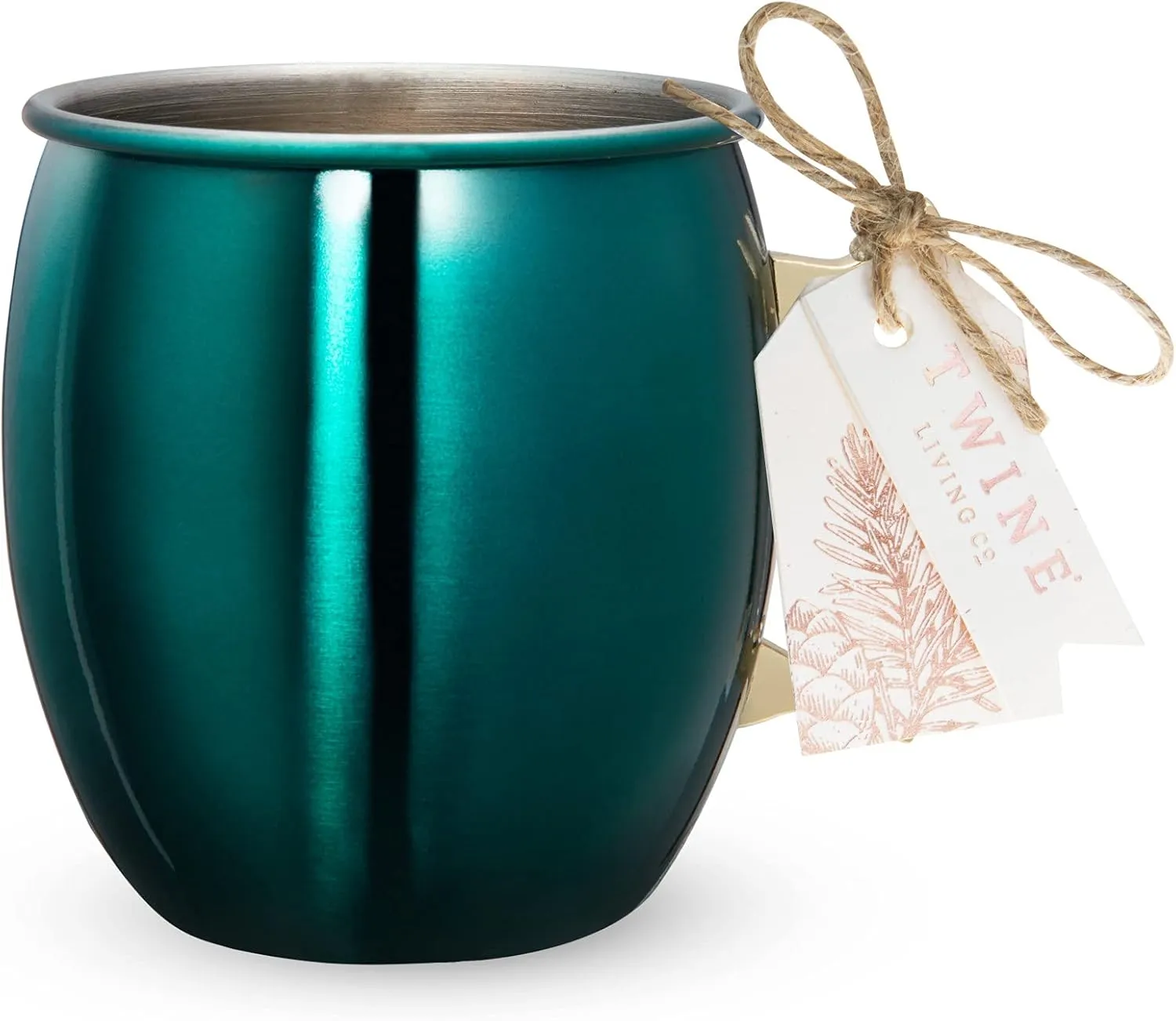 Twine Moscow Mule Mugs, Stainless Steel Moscow Mule Cup, Cocktail drinkware, Copper Bar Cart Accessories, 16 oz, Emerald