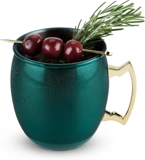 Twine Moscow Mule Mugs, Stainless Steel Moscow Mule Cup, Cocktail drinkware, Copper Bar Cart Accessories, 16 oz, Emerald