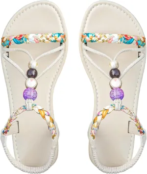 Verdusa Women's Colorful Braided Beaded Flat Sandals Open Toe Summer Beach Leather Sandals
