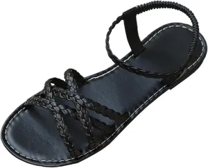 Verdusa Women's Flat Sandals Strappy Dressy Ankle Strap Casual Summer Thong Sandals for Beach
