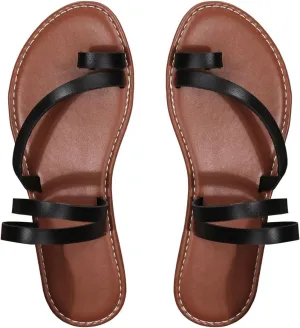 Verdusa Women's Flat Sandals Strappy Dressy Ankle Strap Casual Summer Thong Sandals for Beach