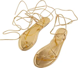 Verdusa Women's Lace Up Toe Tie Calf Strappy Flat Sandals Slides Slippers