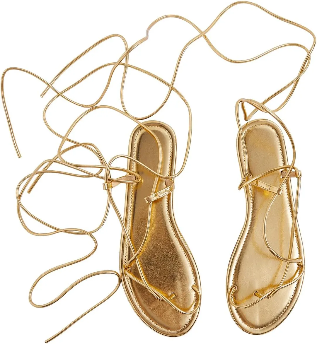 Verdusa Women's Lace Up Toe Tie Calf Strappy Flat Sandals Slides Slippers