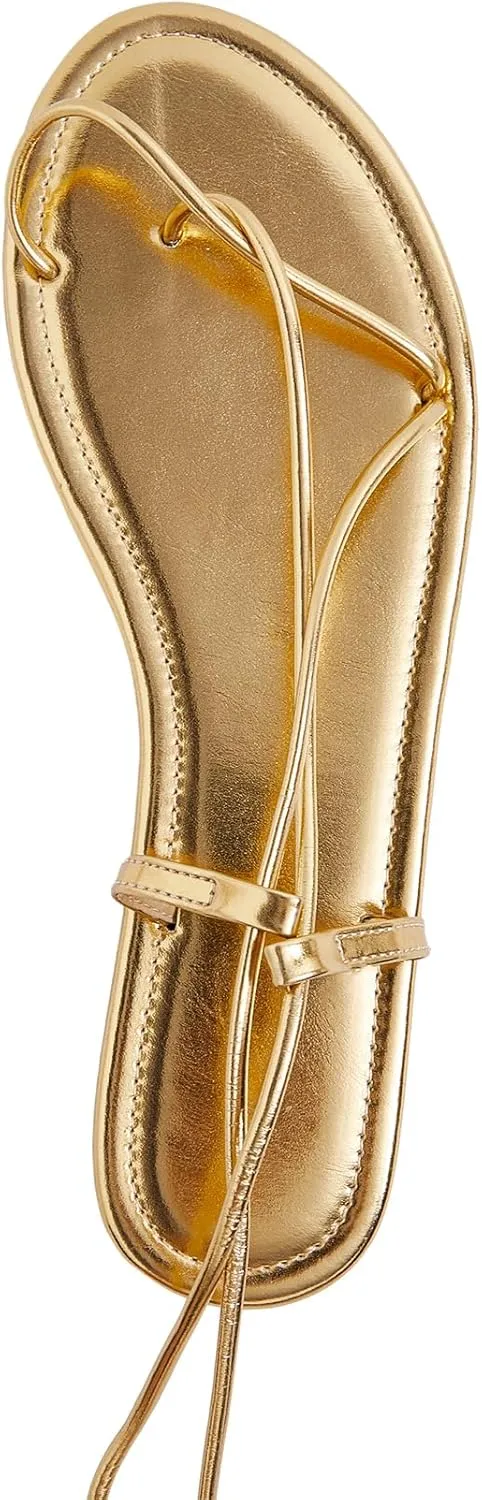 Verdusa Women's Lace Up Toe Tie Calf Strappy Flat Sandals Slides Slippers