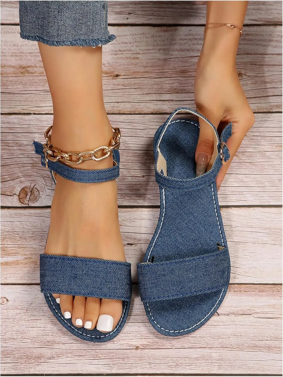 Verdusa Women's One Band Ankle Strap Flat Sandals Open Toe Walking Shoes