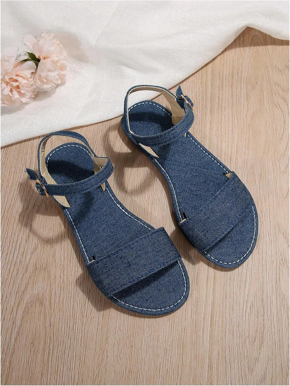 Verdusa Women's One Band Ankle Strap Flat Sandals Open Toe Walking Shoes