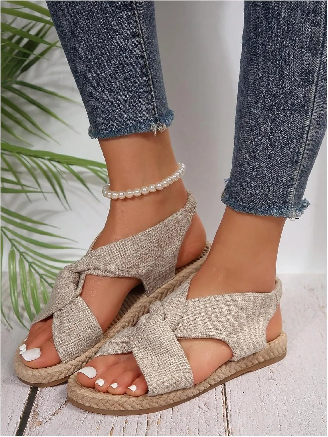 Verdusa Women's Open Toe Elastic Ankle Strap Flat Sandals Summer Shoes