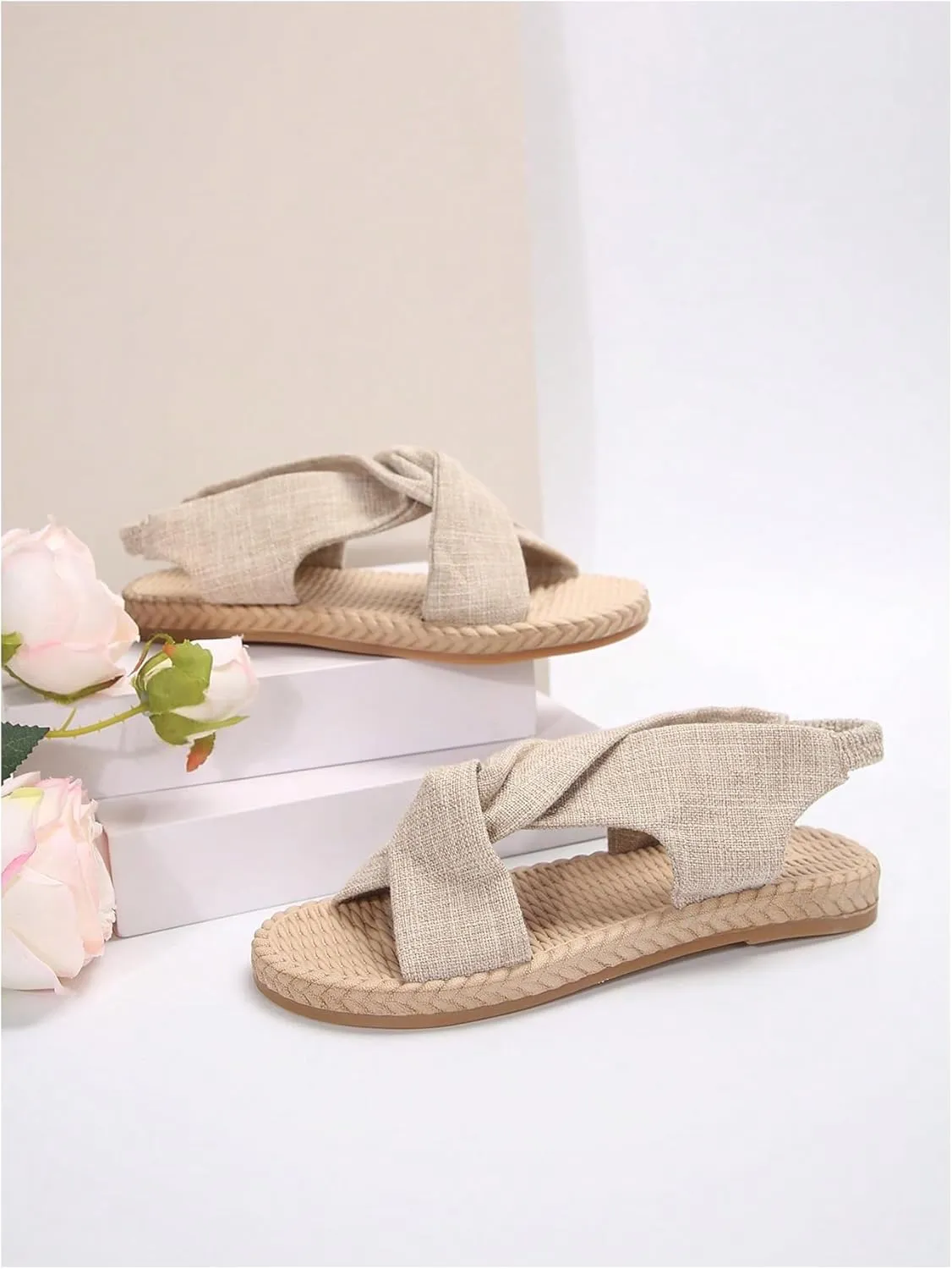 Verdusa Women's Open Toe Elastic Ankle Strap Flat Sandals Summer Shoes