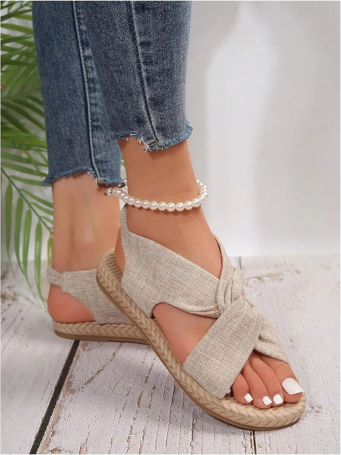 Verdusa Women's Open Toe Elastic Ankle Strap Flat Sandals Summer Shoes