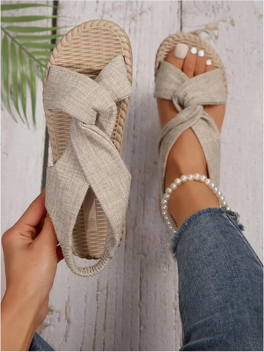 Verdusa Women's Open Toe Elastic Ankle Strap Flat Sandals Summer Shoes
