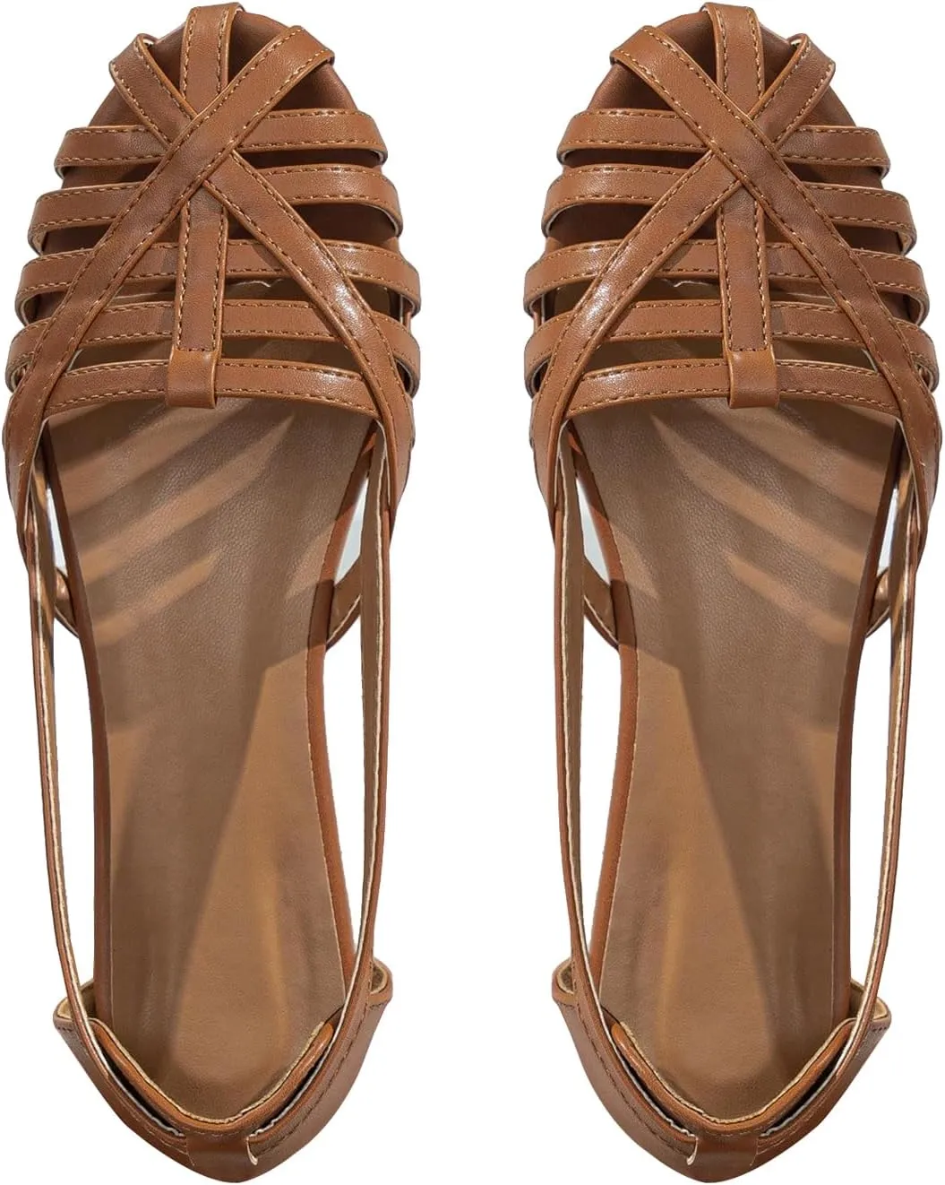 Verdusa Women's PU Leather Braided Strappy Flat Shoes Round Toe Slip On Flats