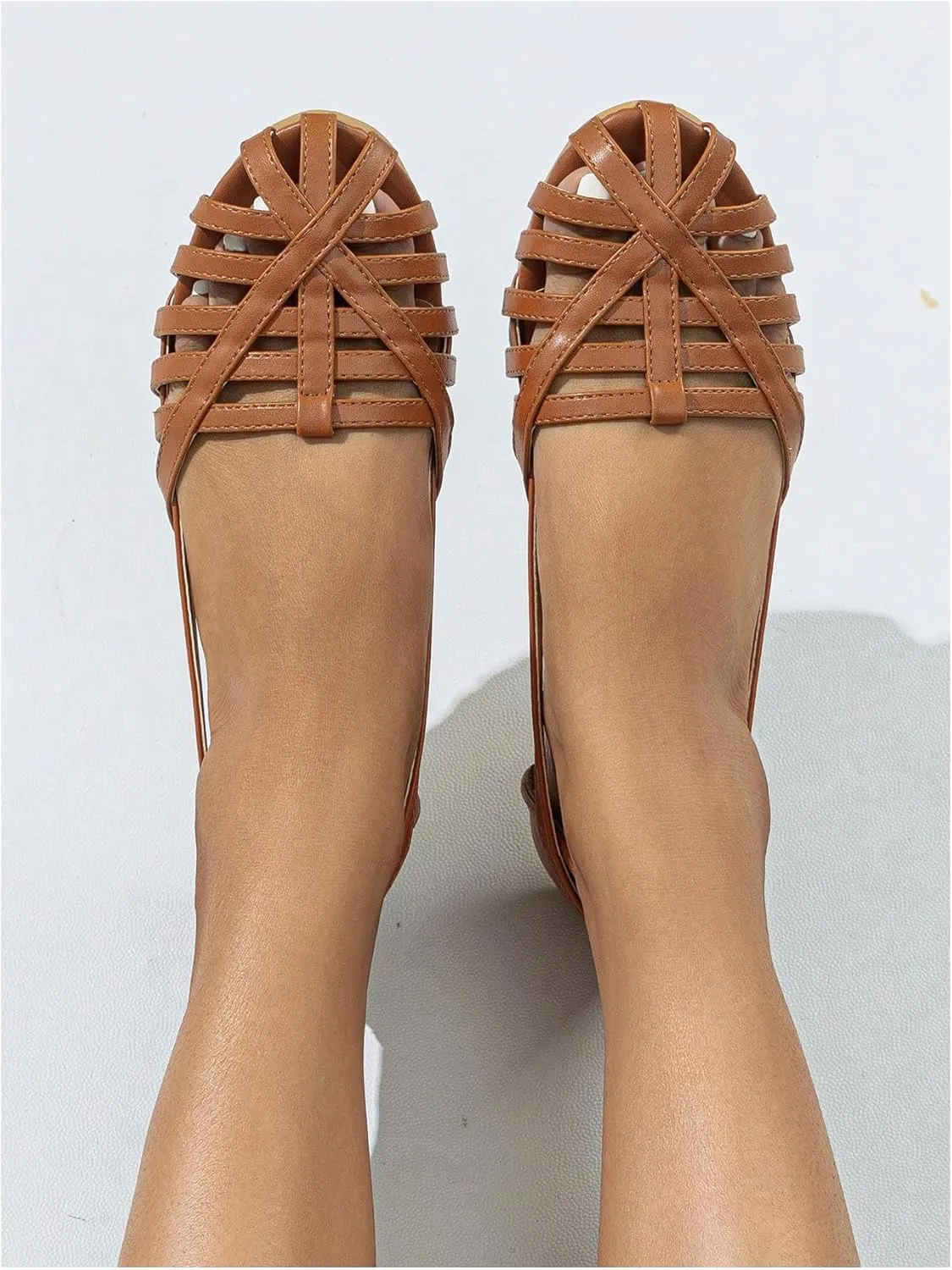 Verdusa Women's PU Leather Braided Strappy Flat Shoes Round Toe Slip On Flats