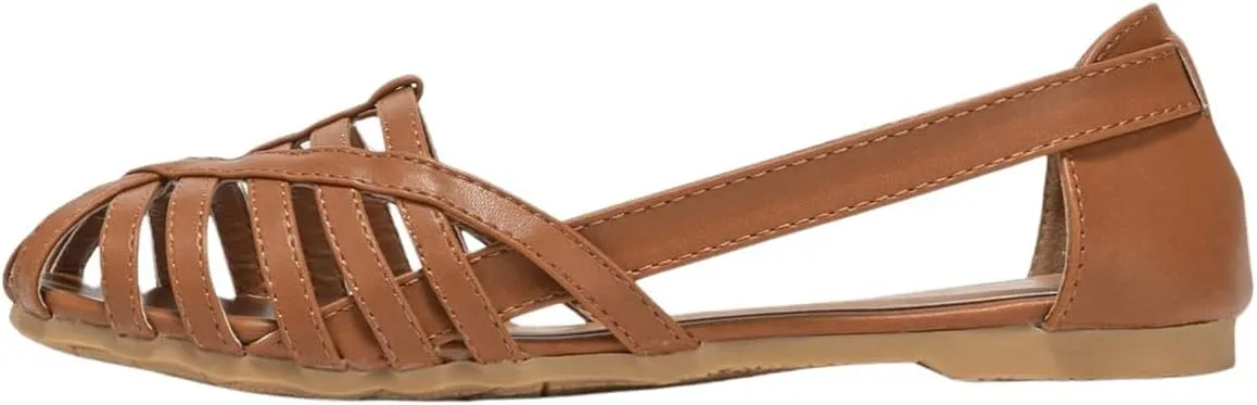 Verdusa Women's PU Leather Braided Strappy Flat Shoes Round Toe Slip On Flats